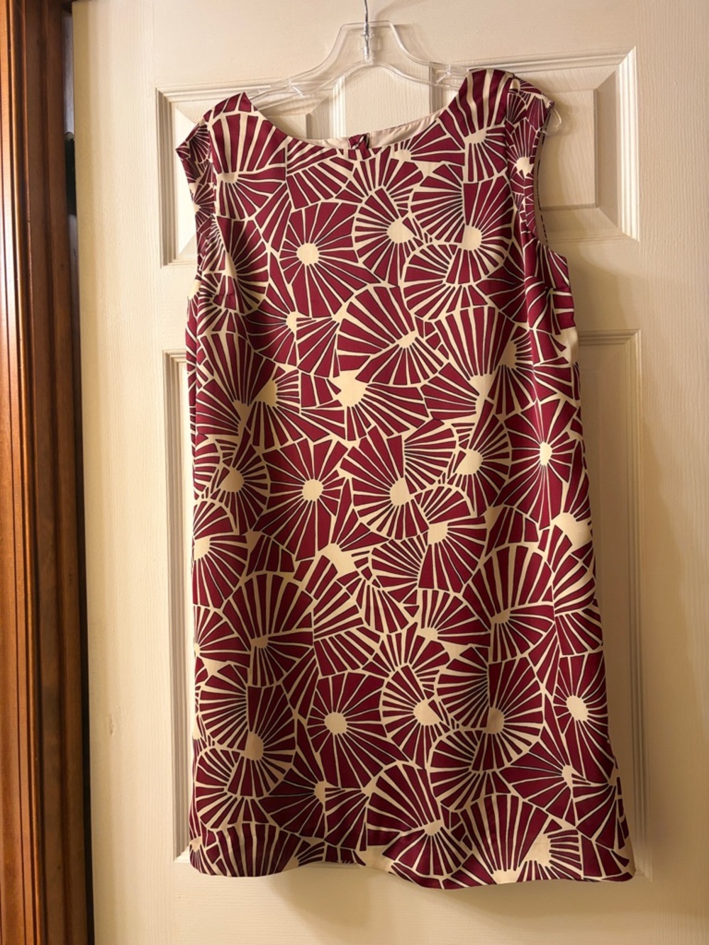 The Limited Burgundy and Cream Geometric Sleeveless Shift Dress